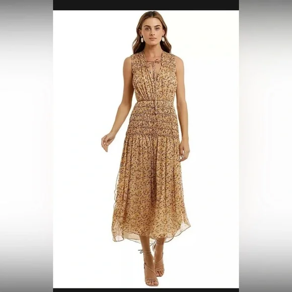 Shona Joy | Dresses | Shona Joy Sleeveless Corded Midi Dress Light Brown |  Poshmark